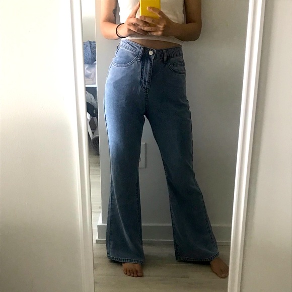 Light Blue Casual High Waist Flare Jeans - Picture 1 of 6